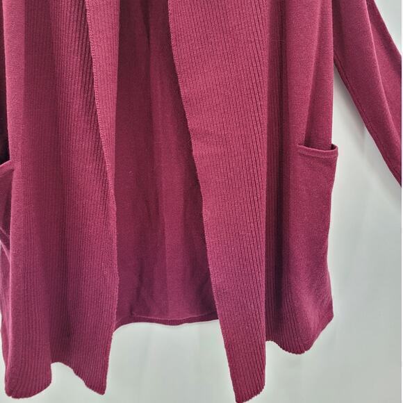Calvin Klein Red‎ Burgundy Shawl Collar Open Cardigan Bohemian Jacket Sweater - Picture 7 of 11